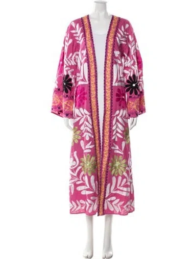 Pre-owned Alexis Floral Print Tassel Accents Robe In Pink