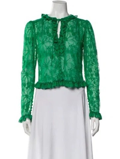 Pre-owned Alexis Floral Print Tie Neck Blouse In Green