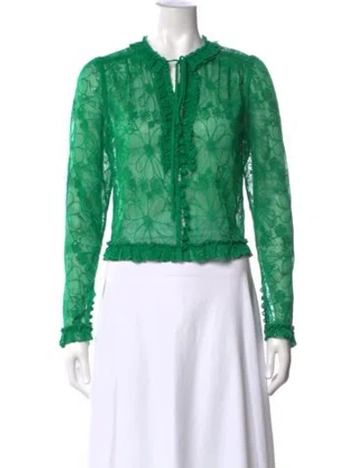 Pre-owned Alexis Floral Print Tie Neck Blouse In Green