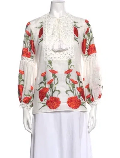 Pre-owned Alexis Floral Print Tie Neck Blouse In Multi