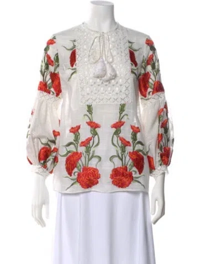 Pre-owned Alexis Floral Print Tie Neck Blouse In Multi