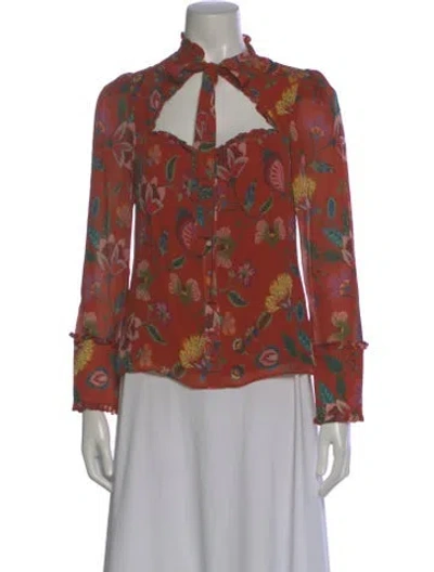 Pre-owned Alexis Floral Print Tie Neck Blouse In Multi