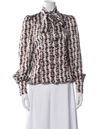 Pre-owned Alexis Floral Print Tie Neck Blouse In Multicolor