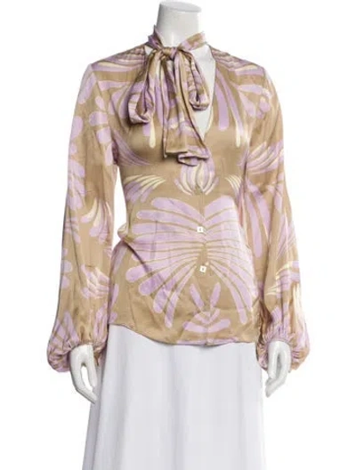 Pre-owned Alexis Floral Print Tie Neck Blouse In Neutral