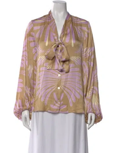 Pre-owned Alexis Floral Print Tie Neck Blouse In Neutral