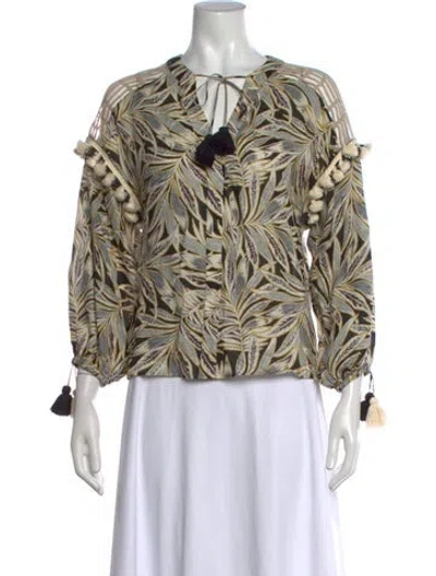 Pre-owned Alexis Floral Print Tie Neck Blouse In Neutrals