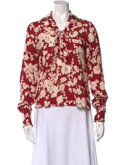 Pre-owned Alexis Floral Print Tie Neck Blouse In Red