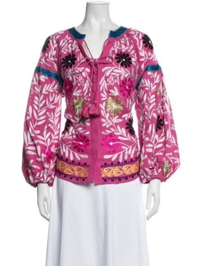 Pre-owned Alexis Floral Print Tie Neck Blouse W/ Tags In Pink