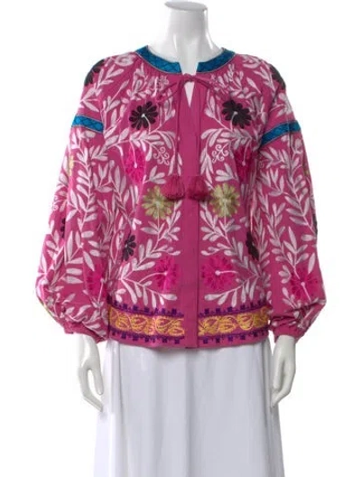 Pre-owned Alexis Floral Print Tie Neck Top In Pink