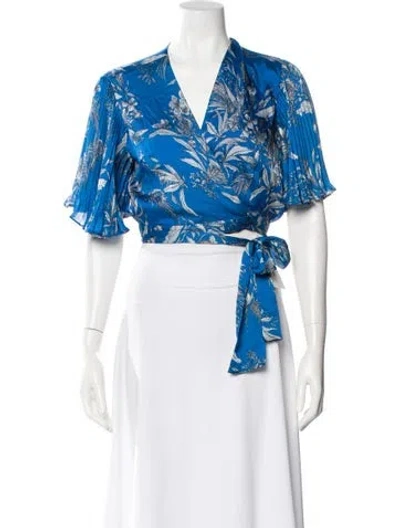 Pre-owned Alexis Floral Print V-neck Blouse In Blue