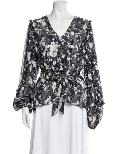 Pre-owned Alexis Floral Print V-neck Blouse In Blue