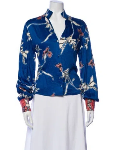 Pre-owned Alexis Floral Print V-neck Blouse In Blue