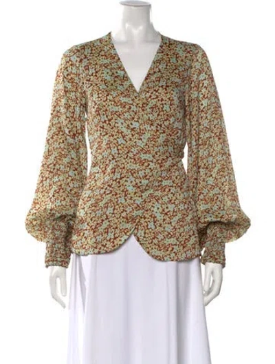 Pre-owned Alexis Floral Print V-neck Blouse In Blue