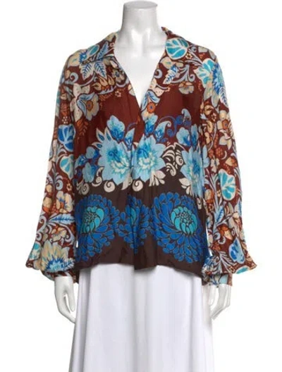 Pre-owned Alexis Floral Print V-neck Blouse In Blue