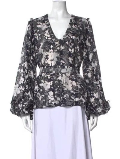 Pre-owned Alexis Floral Print V-neck Blouse In Blue
