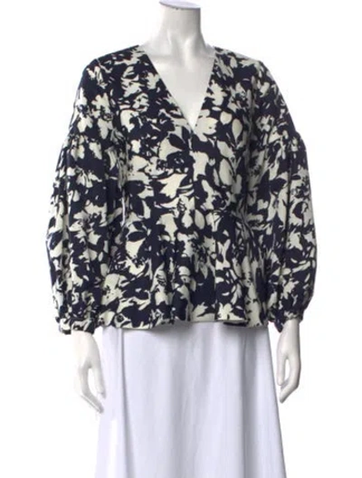 Pre-owned Alexis Floral Print V-neck Blouse In Blue