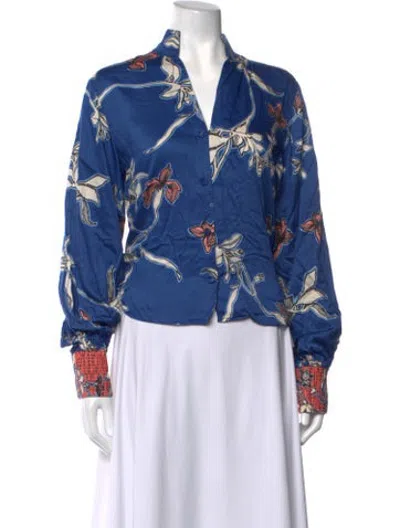 Pre-owned Alexis Floral Print V-neck Blouse In Blue