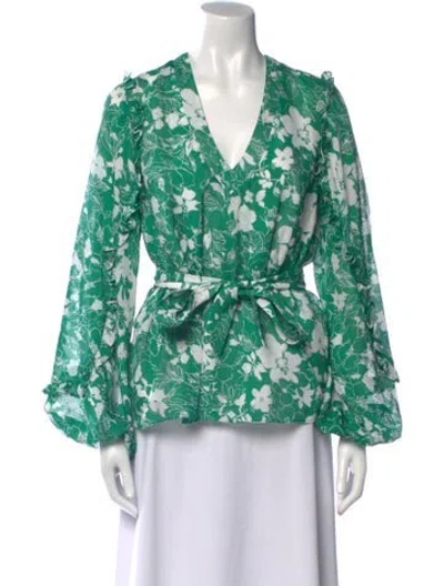Pre-owned Alexis Floral Print V-neck Blouse In Green