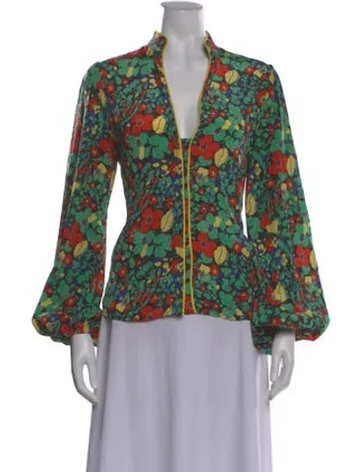 Pre-owned Alexis Floral Print V-neck Blouse In Green