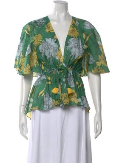 Pre-owned Alexis Floral Print V-neck Blouse In Green