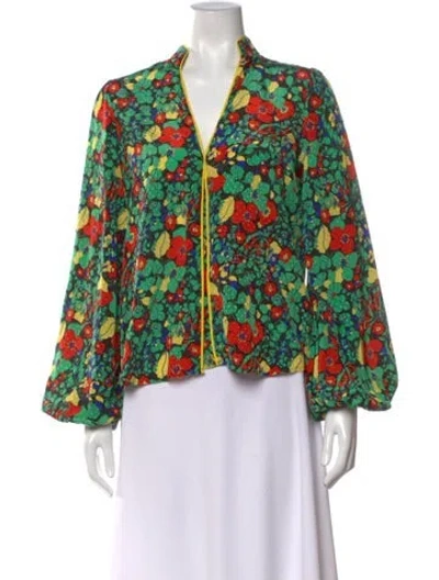 Pre-owned Alexis Floral Print V-neck Blouse In Green