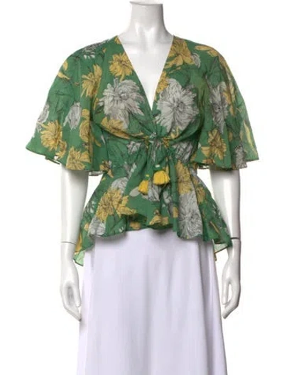 Pre-owned Alexis Floral Print V-neck Blouse In Green