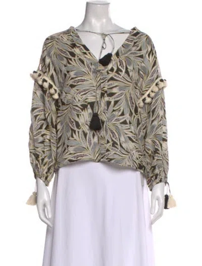 Pre-owned Alexis Floral Print V-neck Blouse In Neutral