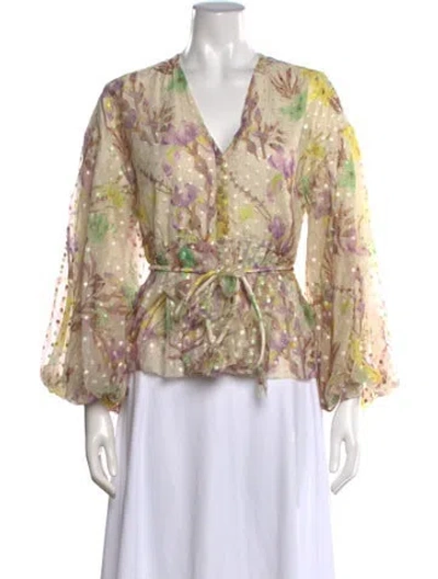 Pre-owned Alexis Floral Print V-neck Blouse In Neutral
