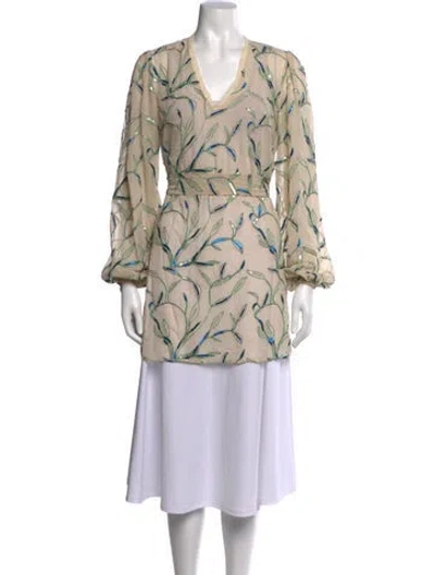 Pre-owned Alexis Floral Print V-neck Blouse In Neutrals