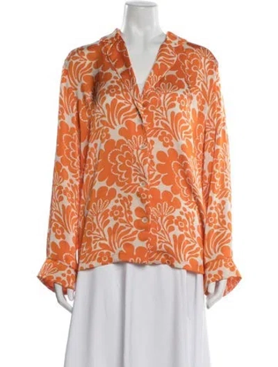 Pre-owned Alexis Floral Print V-neck Blouse In Orange