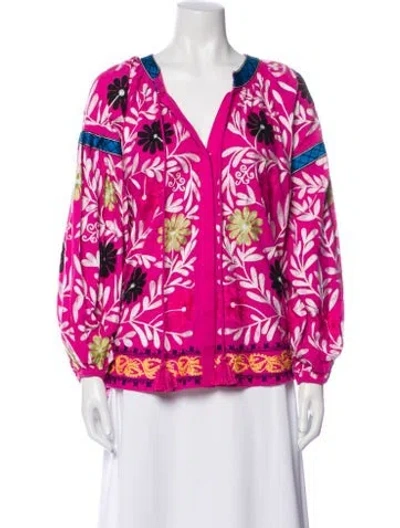 Pre-owned Alexis Floral Print V-neck Blouse In Pink