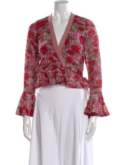 Pre-owned Alexis Floral Print V-neck Blouse In Red