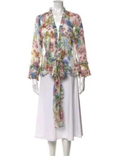 Pre-owned Alexis Floral Print V-neck Blouse W/ Tags In Neutral
