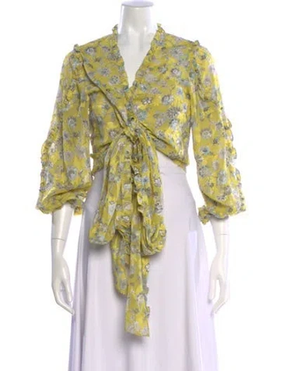 Pre-owned Alexis Floral Print V-neck Blouse In Yellow