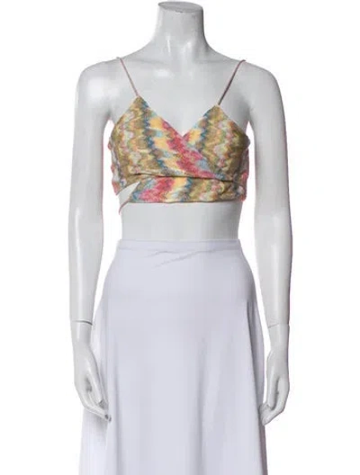 Pre-owned Alexis Floral Print V-neck Crop Top In Blue