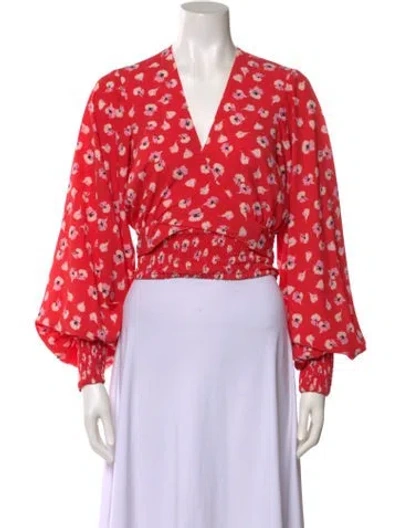 Pre-owned Alexis Floral Print V-neck Crop Top In Red
