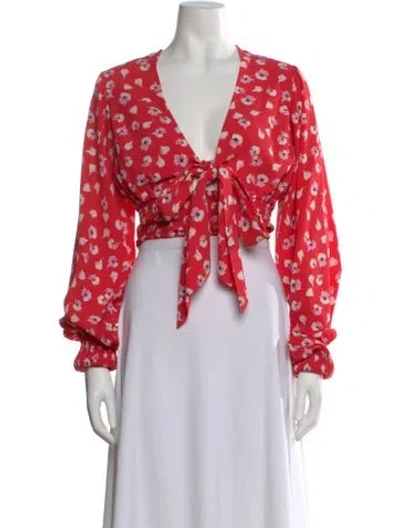 Pre-owned Alexis Floral Print V-neck Crop Top In Red