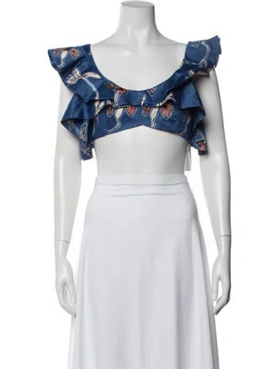 Pre-owned Alexis Floral Print V-neck Crop Top W/ Tags In White