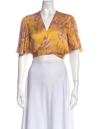 Pre-owned Alexis Floral Print V-neck Crop Top In Yellow