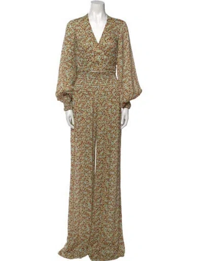 Pre-owned Alexis Floral Print V-neck Jumpsuit In Brown