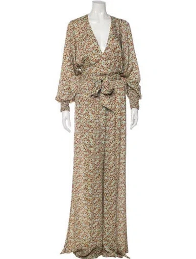 Pre-owned Alexis Floral Print V-neck Jumpsuit In Brown