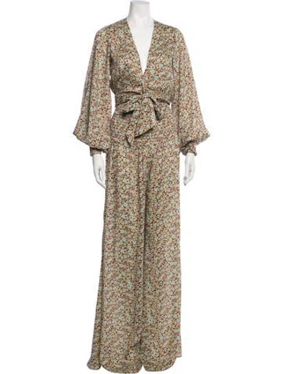 Pre-owned Alexis Floral Print V-neck Jumpsuit In Brown