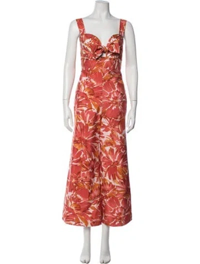 Pre-owned Alexis Floral Print V-neck Jumpsuit In Orange