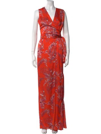 Pre-owned Alexis Floral Print V-neck Jumpsuit In Orange