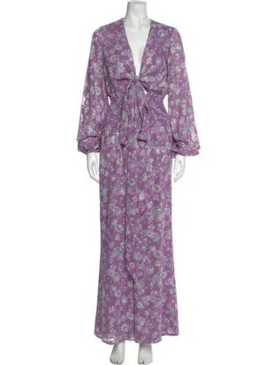 Pre-owned Alexis Floral Print V-neck Jumpsuit In Purple