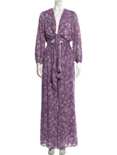 Pre-owned Alexis Floral Print V-neck Jumpsuit In Purple