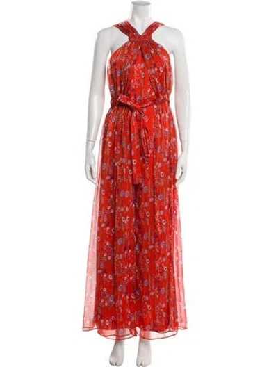 Pre-owned Alexis Floral Print V-neck Jumpsuit In Red