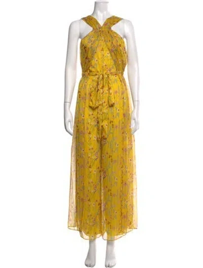 Pre-owned Alexis Floral Print V-neck Jumpsuit In Yellow