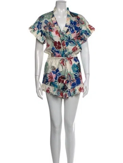 Pre-owned Alexis Floral Print V-neck Romper