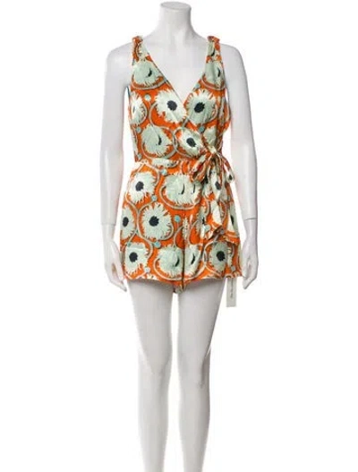 Pre-owned Alexis Floral Print V-neck Romper In Orange